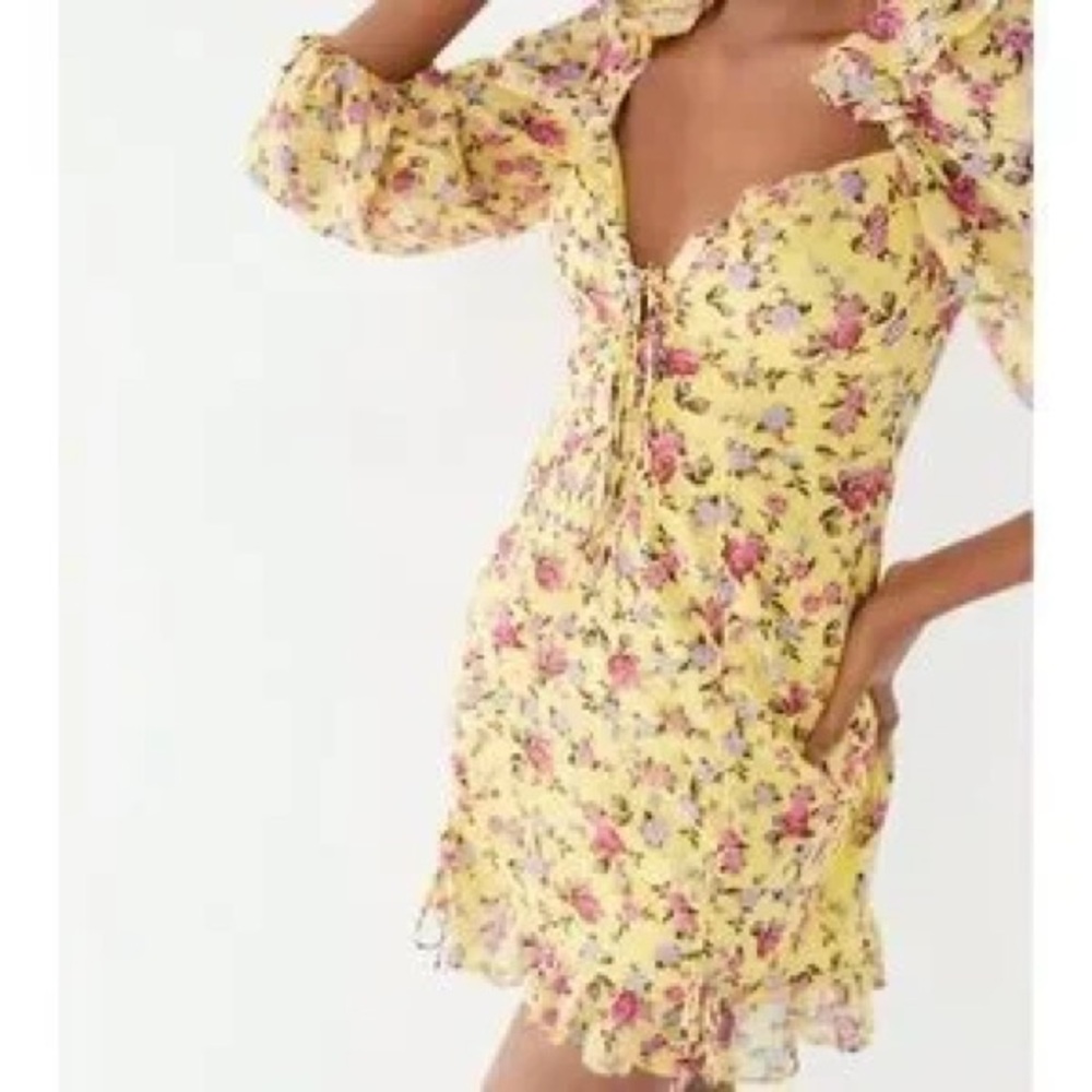 For Love And Lemons Yellow Floral Mini Dress